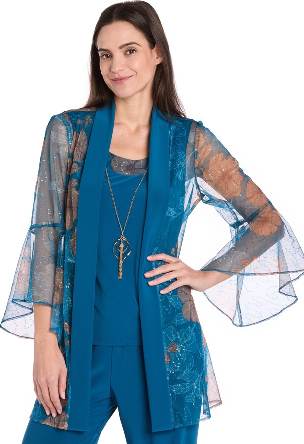 R & M Richards Women's Foil-Lace Jacket & Pants Set