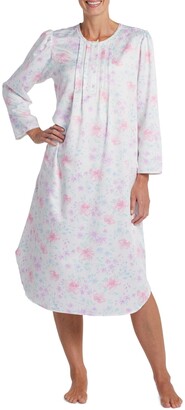 Miss Elaine Woven Long Sleeve Floral Printed Nightgown