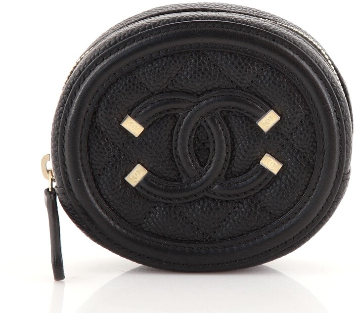 Chanel Thread Around CC Caviar Leather Flap Clutch Black RARE ITEM