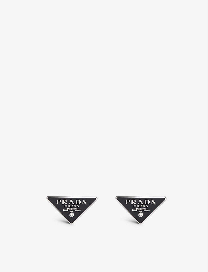 Prada Logo-print sterling-silver studs earrings - ShopStyle
