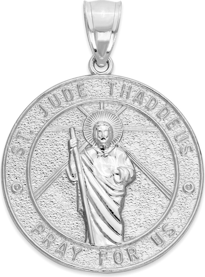 10K White Gold Saint Jude Pray For Us Medallion Necklace