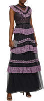 Thumbnail for your product : Needle & Thread Ruffled Lace-trimmed Embroidered Tulle Gown
