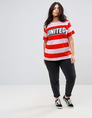 ASOS Curve CURVE T-Shirt in Bright Rugby Stripe and United Print