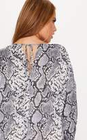 Thumbnail for your product : PrettyLittleThing Plus Grey Snake Print Long Sleeve Shift Dress