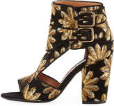 Thumbnail for your product : Laurence Dacade Rush Metallic-Embroidered Open-Toe Bootie