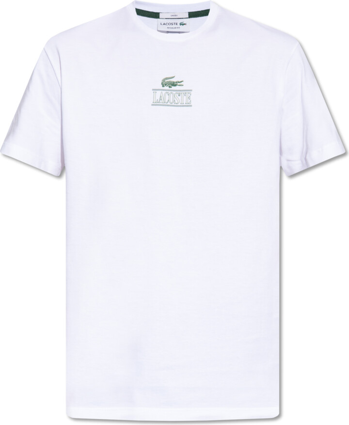LACOSTE 刺繍ロゴ ホワイトTシャツ US M 美品 ラコステメンズTシャツ プリント 刺繍 ホワイト sizeL 綺麗