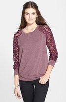 Thumbnail for your product : Mimichica Mimi Chica Lace Sleeve Fleece Top (Juniors)