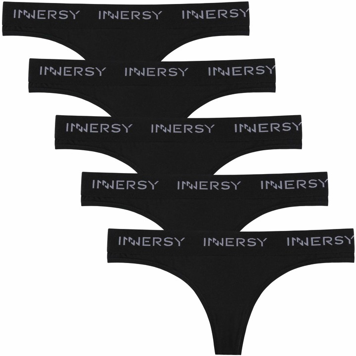 INNERSY Women's Cotton Thong Sexy Underwear Logo Soft Strings Pack of 5 ...