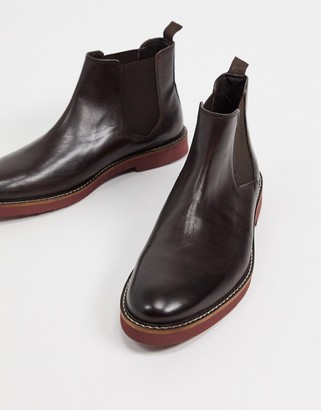 ASOS DESIGN chelsea boots in brown leather with contrast sole