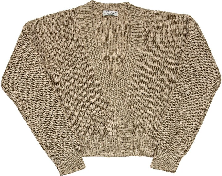 Brunello Cucinelli Linen And Silk Diamond Yarn Half English Rib Knit Cache- coeur Cardigan - ShopStyle Girls' Sweaters