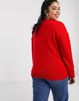 New Look Plus New Look Curve Penguin Christmas Jumper in Red