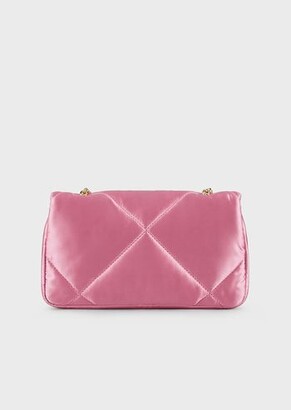 Quilted satin clutch bag with shoulder strap