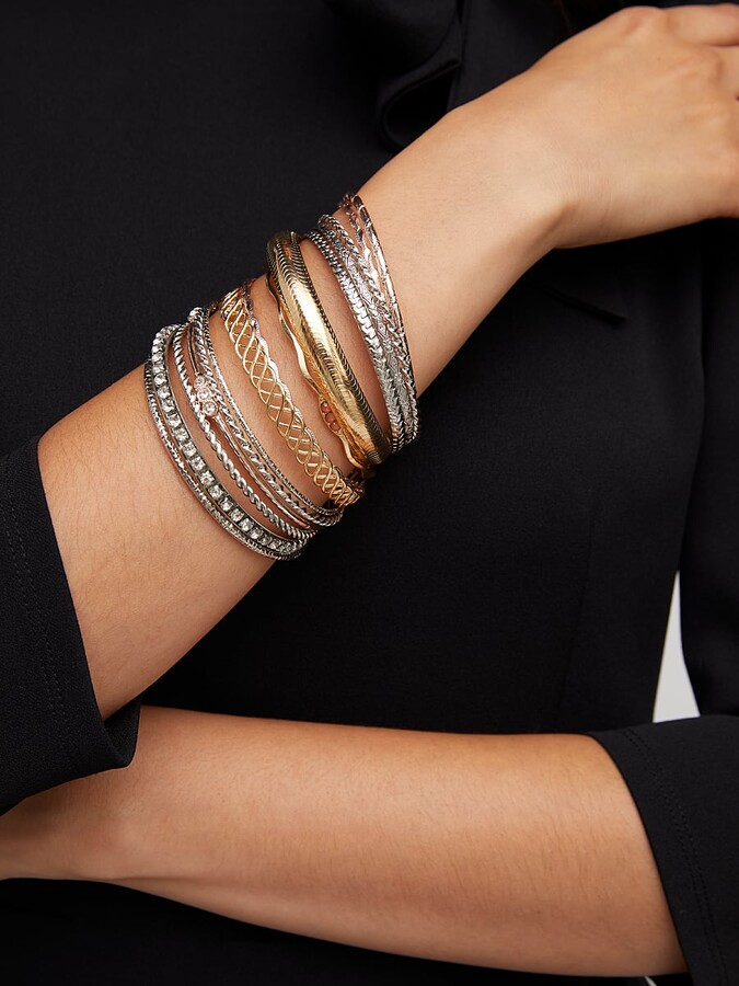 New York and Company 11Piece Mixed Metal & Rhinestone Bracelets Set