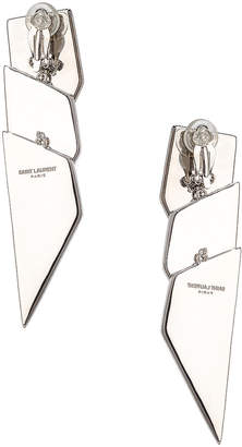 Saint Laurent Layered Art Deco Earrings in Palladium, Black & Crystal | FWRD