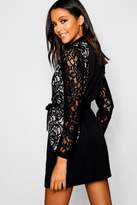 Thumbnail for your product : boohoo Lace Panel Satin Tie Blazer Dress