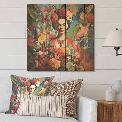 Winston Porter Colorful Fridas Floral Masterpiece I - Mexican Art On Wood Print