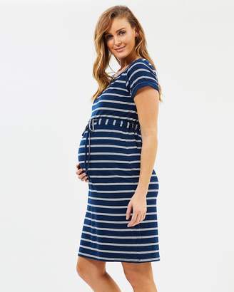 Angel Maternity Mummy Drawstring Stripe Dress