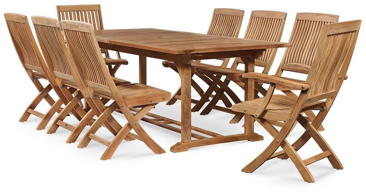 Curated Maison Florence 9-Piece Teak Outddor Dining Extension Table With  Built-In Extension And Folding Chairs - ShopStyle