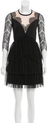 Three floor Lace-Paneled Ruffle-Accented Dress w/ Tags