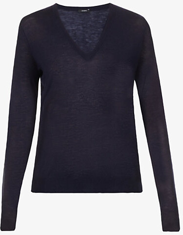 Joseph Womens Navy Cashair V-Neck Cashmere-Knit Jumper Xs