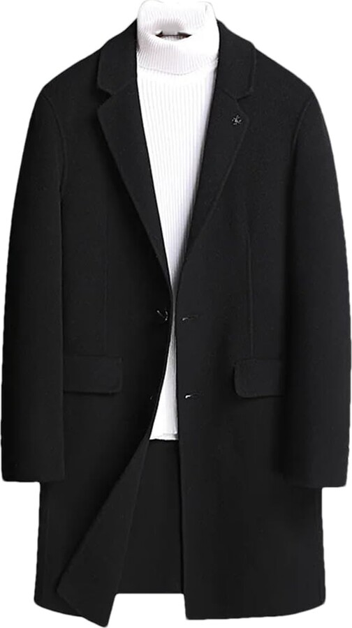 ERFMFKL Men's Trench Coat Slim Lapel Long Wool Coat Winter Classic
