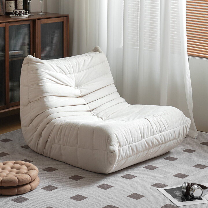 Aukfa Bean Bag Chair, Lazy Floor Sofa Lounger, Sponge Sofa Chairs for Adults, Fireside Chair for Living Room Bedroom, White