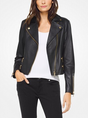 Michael Kors Leather Biker Jacket - ShopStyle