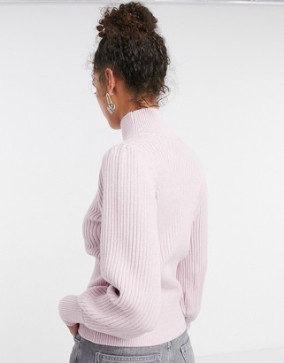 Object high neck balloon sleeve sweater in pink