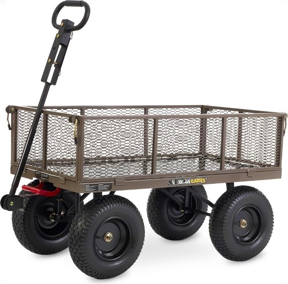 Gorilla Carts GorillaCartsSteelDumpCart,5CuFtBed,1200lbLoadCapacity,Gray–TowableHeavy-DutyOutdoorUtilityWagonwithRemovableSidePanels