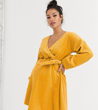 Asos DESIGN Maternity cord wrap smock mini dress in marigold Asos DESIGN Maternity cord wrap smock mini dress in marigold