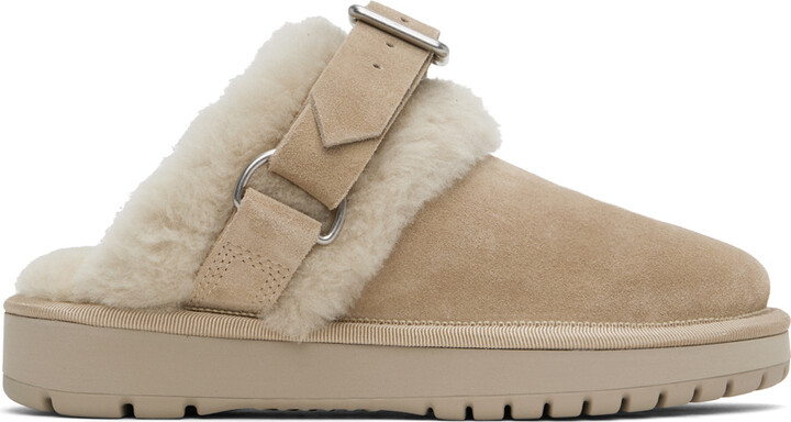 Burberry Beige Suede & Shearling Chubby Slippers
