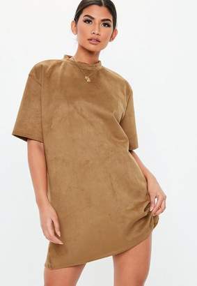 Missguided Camel High Neck Faux Suede Dress