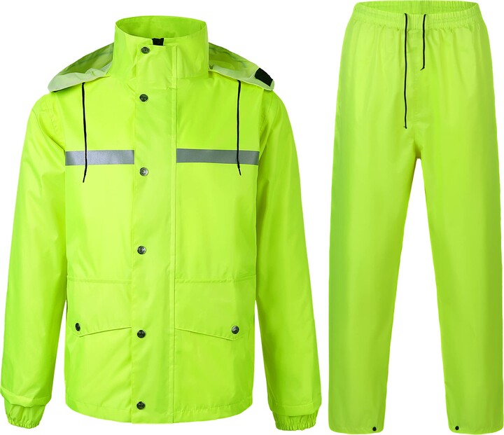 Yukirtiq Mens Waterproof Rainsuit 2 Pieces Rain Suit Hooded Jacket ...