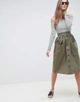 Thumbnail for your product : ASOS Design Cotton Midi Skirt With Button Front