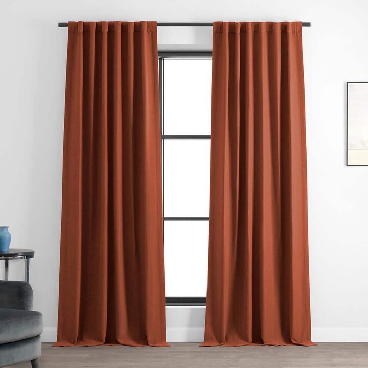 Exclusive Fabrics & Furnishings Persimmon Textured Bellino Room Darkening Curtain - 50 in. W x 120 in. L Rod Pocket with Back Tab Single Curtain Panel