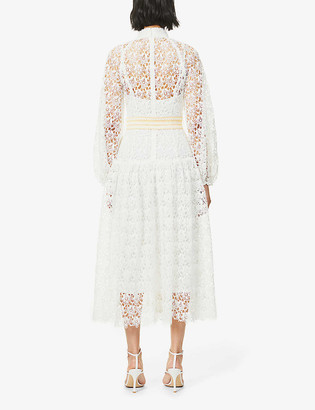 Zimmermann Floral-embroidered puff-sleeve woven midi dress