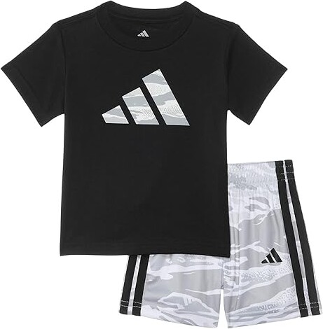 Adidas Originals Kids Cotton T-Shirts AOP Camo Short Set (Infant) Boy's Clothing Black Adi : 6 Months 2, Cotton/Jersey