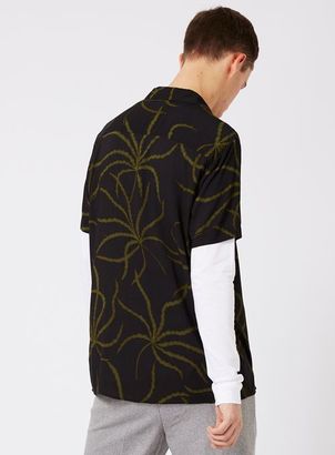 Topman Black and Khaki Print Short Sleeve Casual Shirt