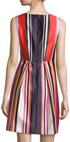 Thumbnail for your product : Phoebe Couture Printed Striped V-Neck Satin Dress, Red Multi