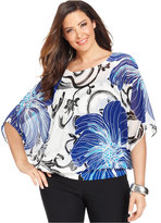 Thumbnail for your product : Alfani Plus Size Batwing-Sleeve Printed Top