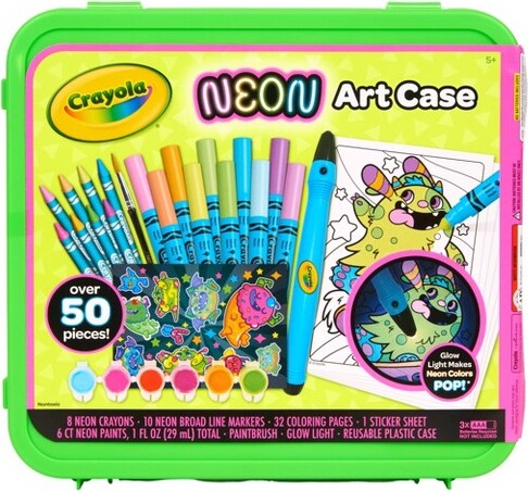 Crayola CrayolaNeonArtCase(50+pcs),HolidayGiftforBoysandGirls,WithNeonPaint,MarkersandCrayons,KidsGlowinTheDarkArtSet,Ages5+
