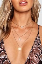 Thumbnail for your product : boohoo Lea Diamante Horn Star & Coin Layered Necklace