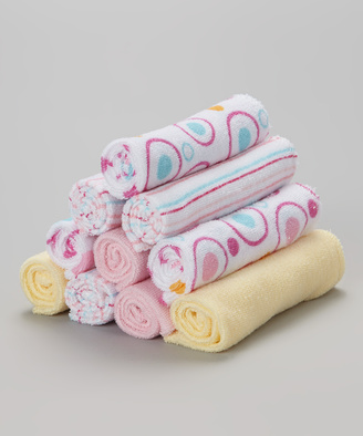 SpaSilk Pink & Yellow Circle Washcloth Set