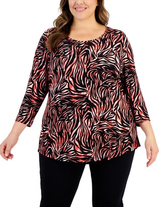 JM Collection Plus Size Zebra Print 3/4-Sleeve Top, Created for Macy's