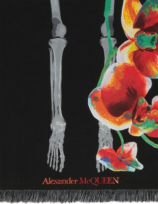マフラー・ストール ALEXANDER MCQUEEN WOOL BLEND ORDCHID SKELETON SCARF Alexander McQueen Orchid Skeleton Stole wool-blend scarf