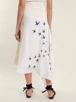 Thumbnail for your product : J.W.Anderson Swallow Embroidered Contrast Panel Linen Skirt - Womens - Cream