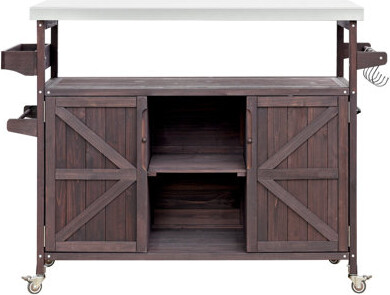 Red Barrel Studio Outdoor Kitchen Island Rolling Bar Cart & Storage Cabinet With Stainless Steel Top And Spice Rack