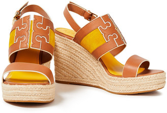 Tory Burch Two-tone Leather And Suede Espadrille Wedge Sandals