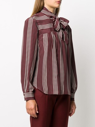 Ports 1961 Spotted Silk Pussy-Bow Blouse