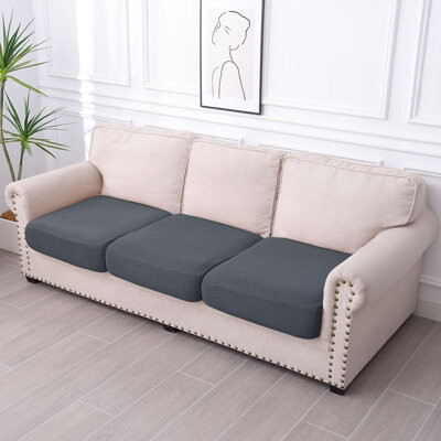 Latitude Run Waterproof Sofa Cushion Covers – Grey – 3-Piece Soft Thick Stretch Jacquard Non-Slip With Elastic Bottom Pet-Friendly Furniture Protector